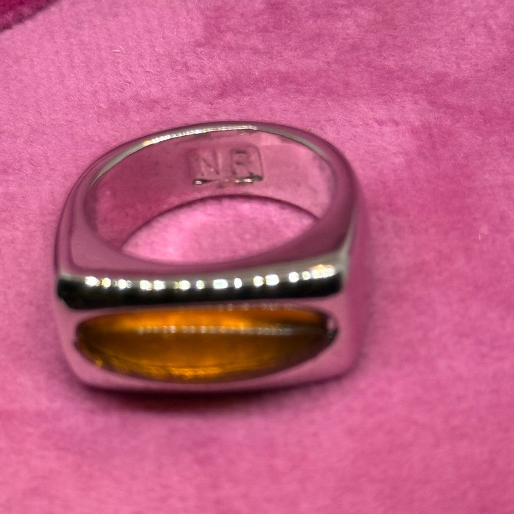 EUC! Nina Ricci Baltic Amber Rhodium Plated Silver Luxury Designer Ring size 8